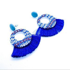 NWT Blue White & Red Boho Hoop fringe Earring